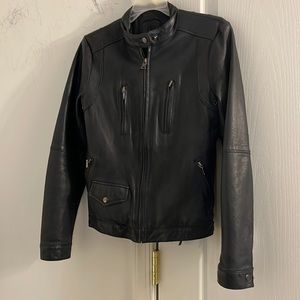 Banana republic navy blue 100% leather jacket fully lined size extra small